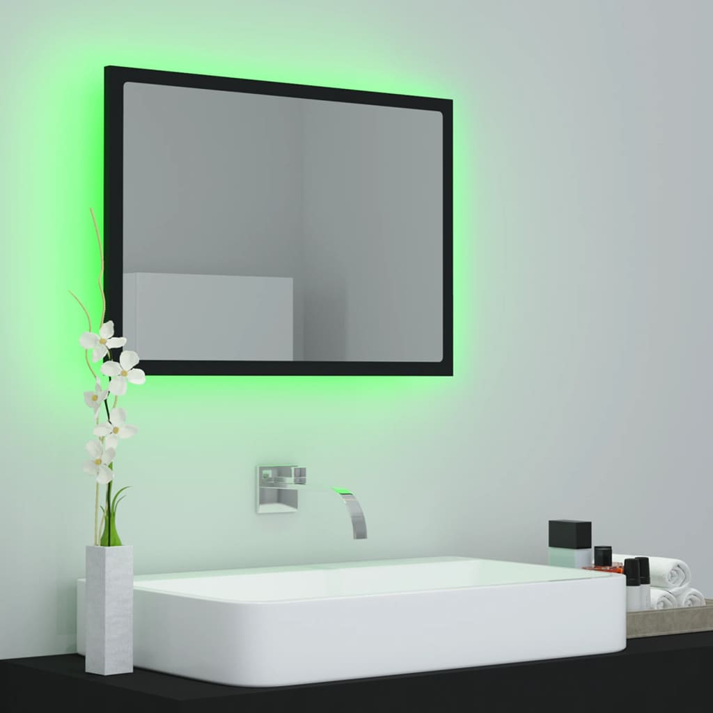 badeværelsesspejl med LED-lys 60x8,5x37 cm akryl sort