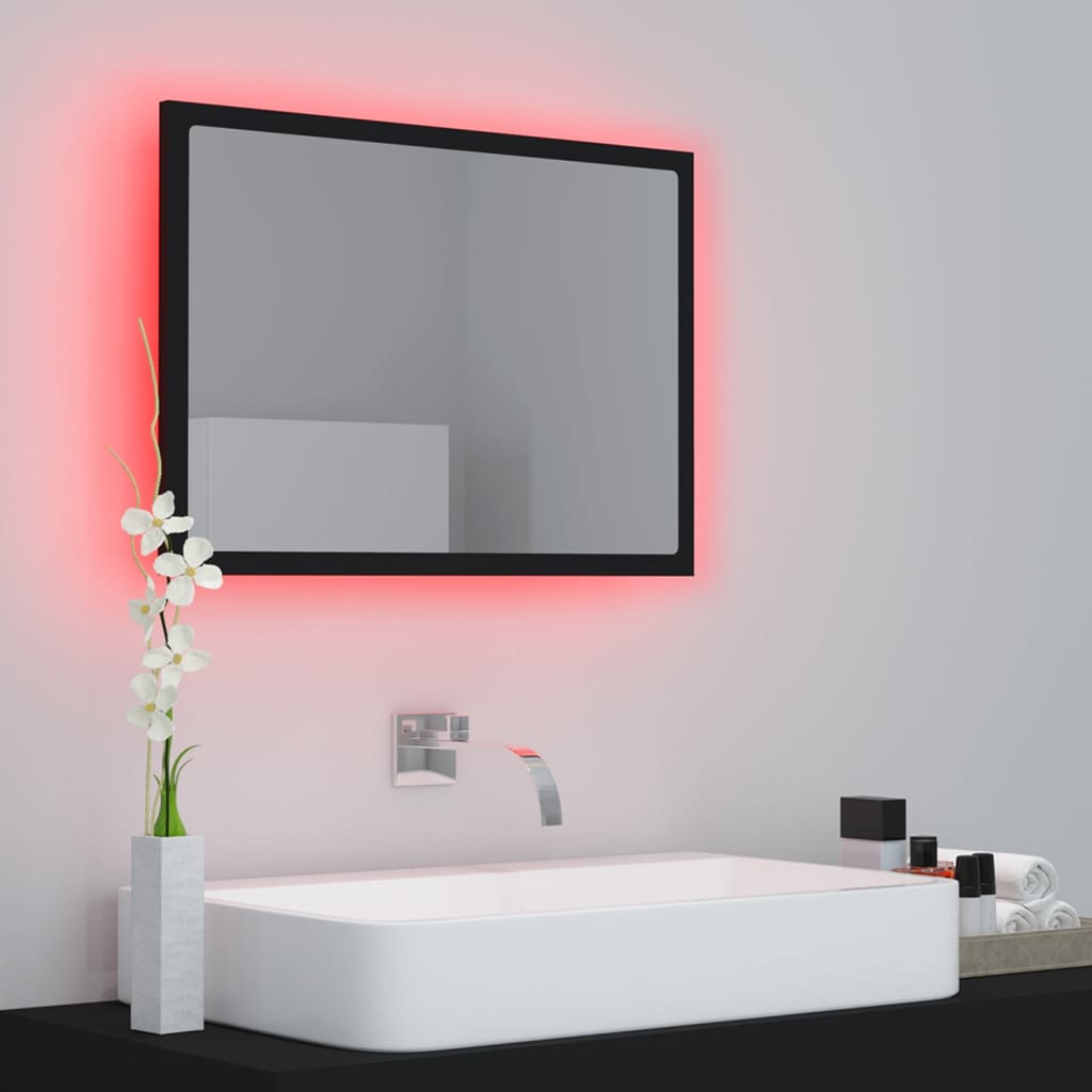 badeværelsesspejl med LED-lys 60x8,5x37 cm akryl sort