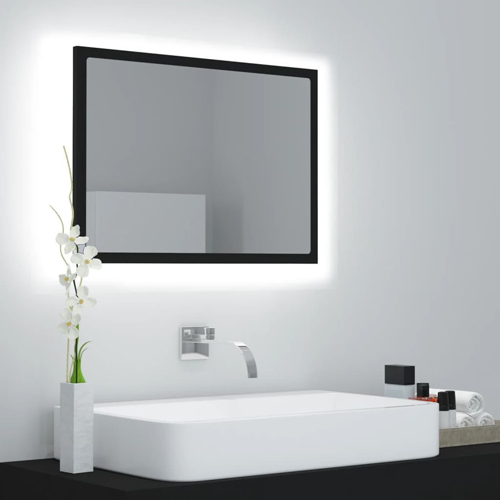 badeværelsesspejl med LED-lys 60x8,5x37 cm akryl sort