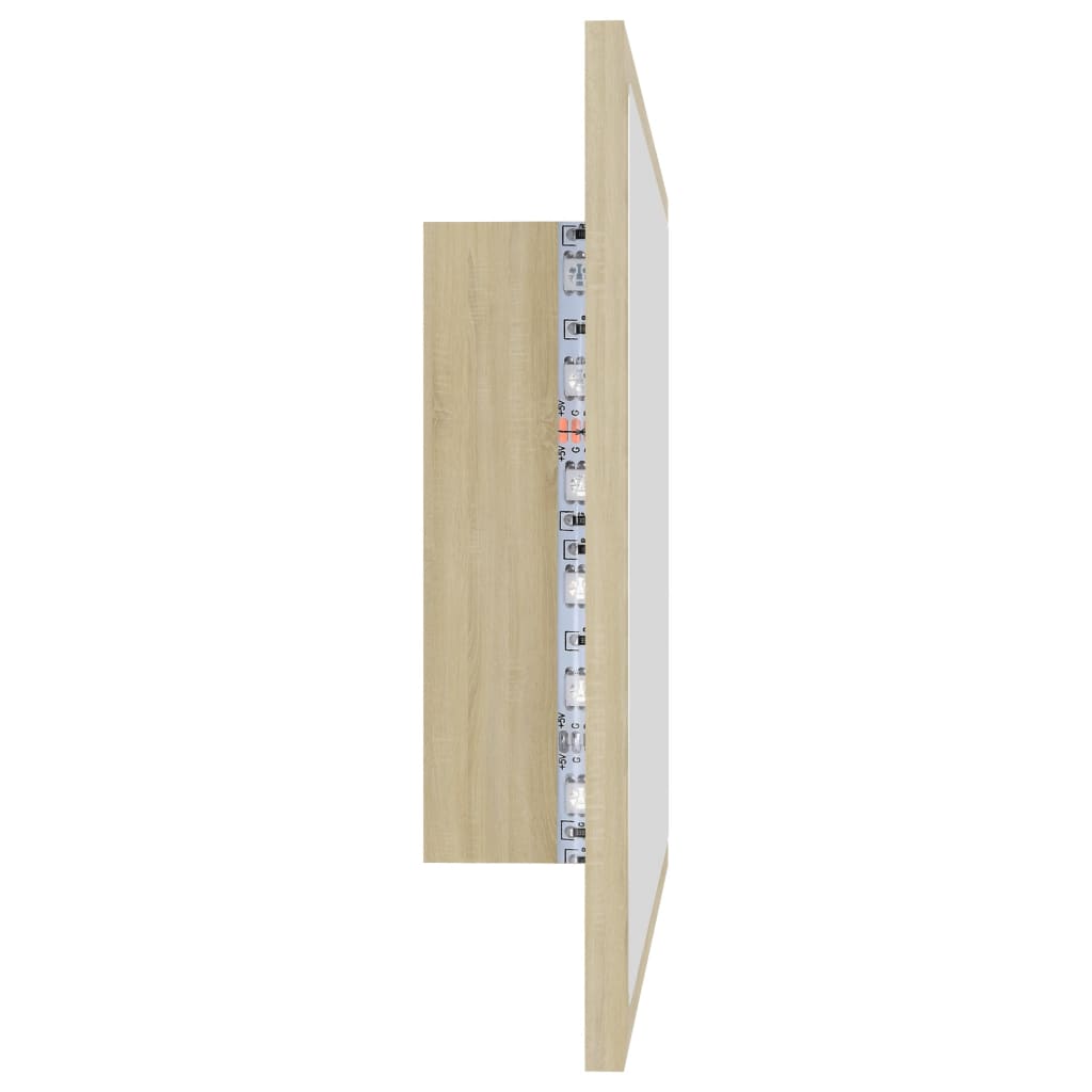 badeværelsesspejl med LED-lys 60x8,5x37 cm akryl sonoma-eg