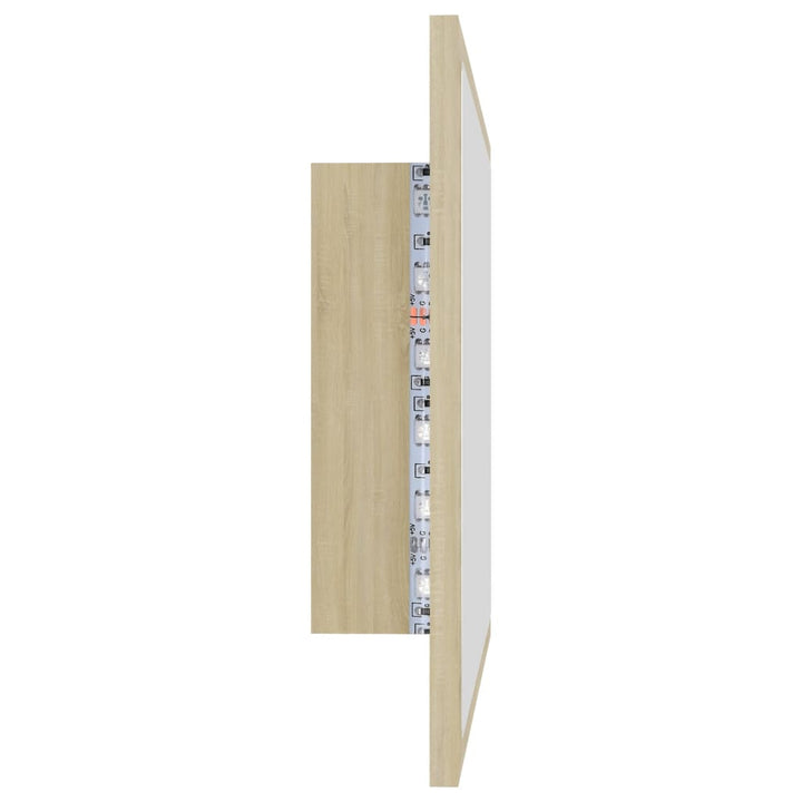 badeværelsesspejl med LED-lys 60x8,5x37 cm akryl sonoma-eg