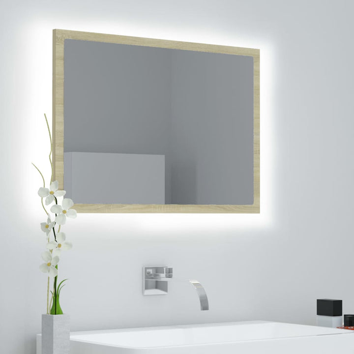 badeværelsesspejl med LED-lys 60x8,5x37 cm akryl sonoma-eg