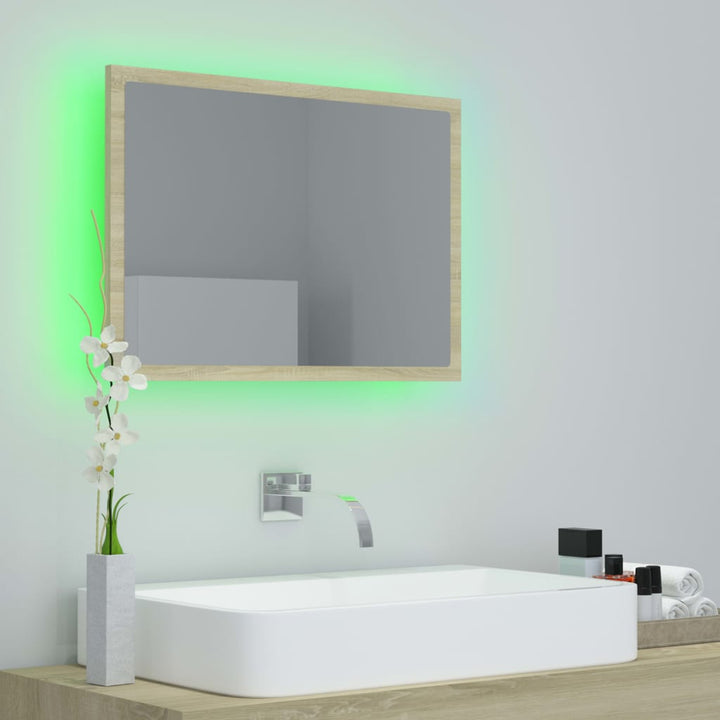 badeværelsesspejl med LED-lys 60x8,5x37 cm akryl sonoma-eg