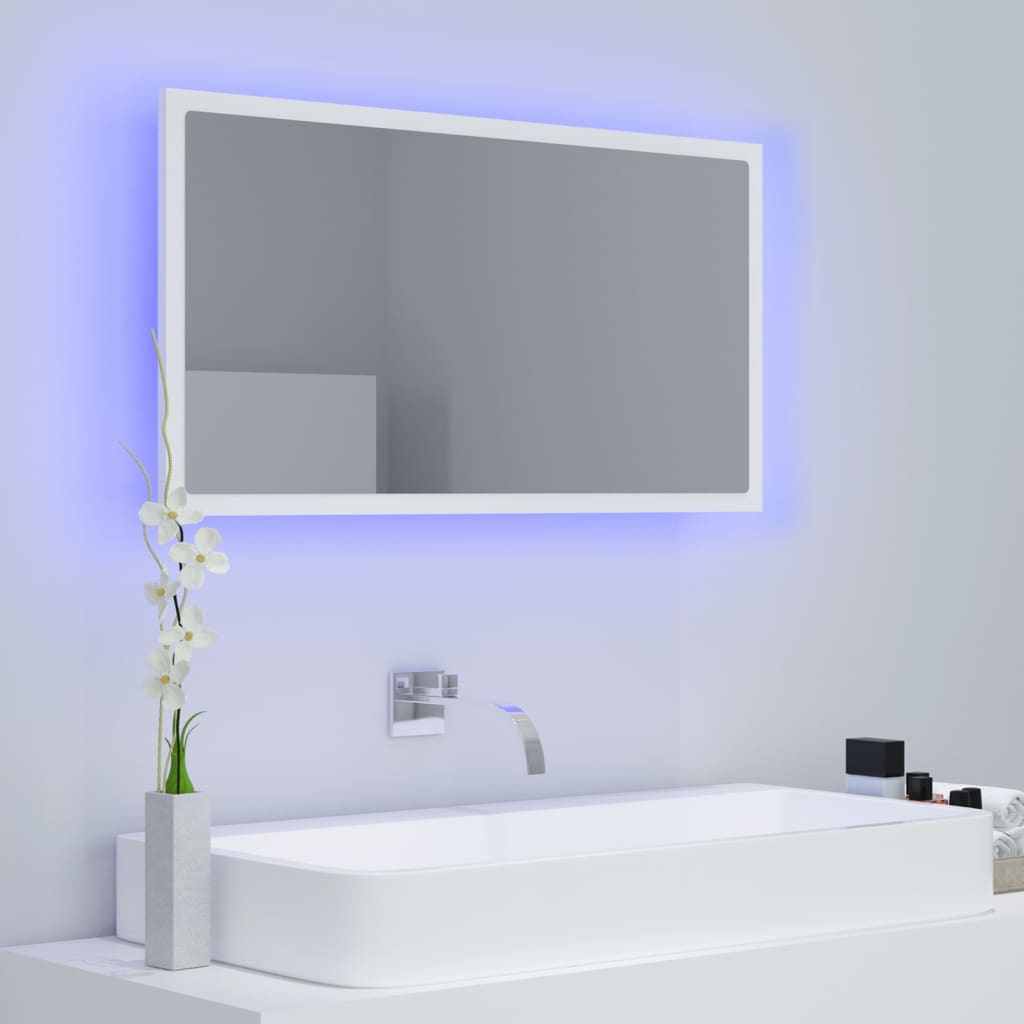 badeværelsesspejl med LED-lys 80x8,5x37 cm akryl hvid
