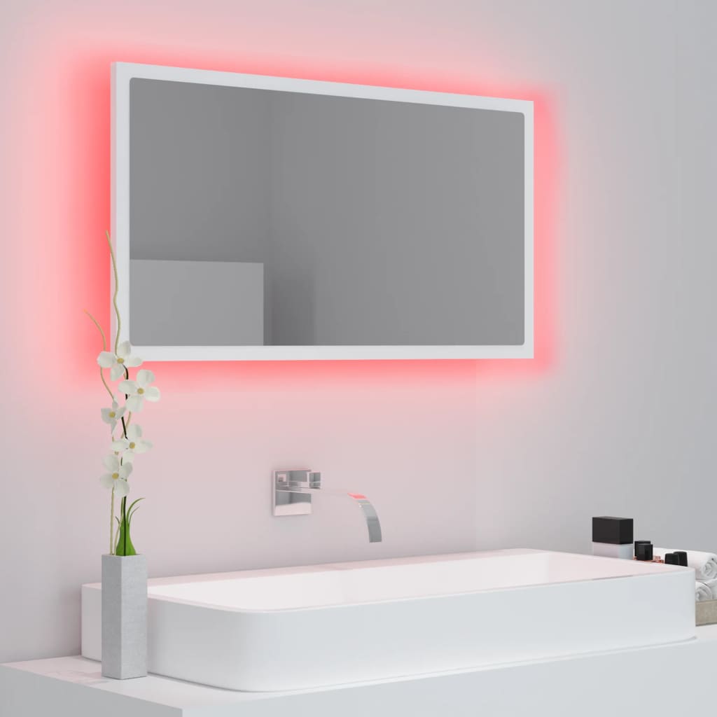 badeværelsesspejl med LED-lys 80x8,5x37 cm akryl hvid