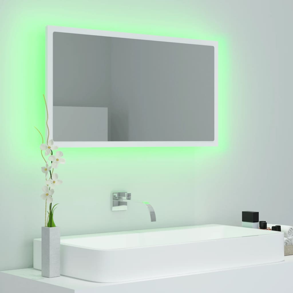 badeværelsesspejl med LED-lys 80x8,5x37 cm akryl hvid