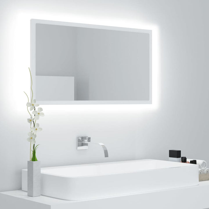 badeværelsesspejl med LED-lys 80x8,5x37 cm akryl hvid