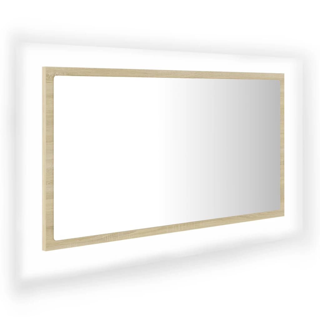 badeværelsesspejl med LED-lys 80x8,5x37 cm akryl sonoma-eg