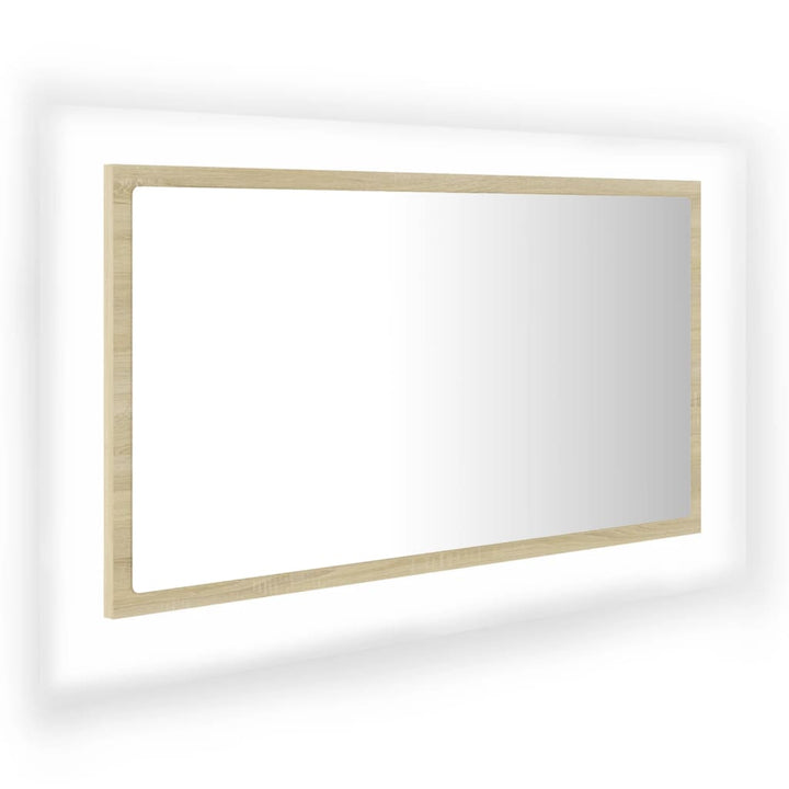 badeværelsesspejl med LED-lys 80x8,5x37 cm akryl sonoma-eg