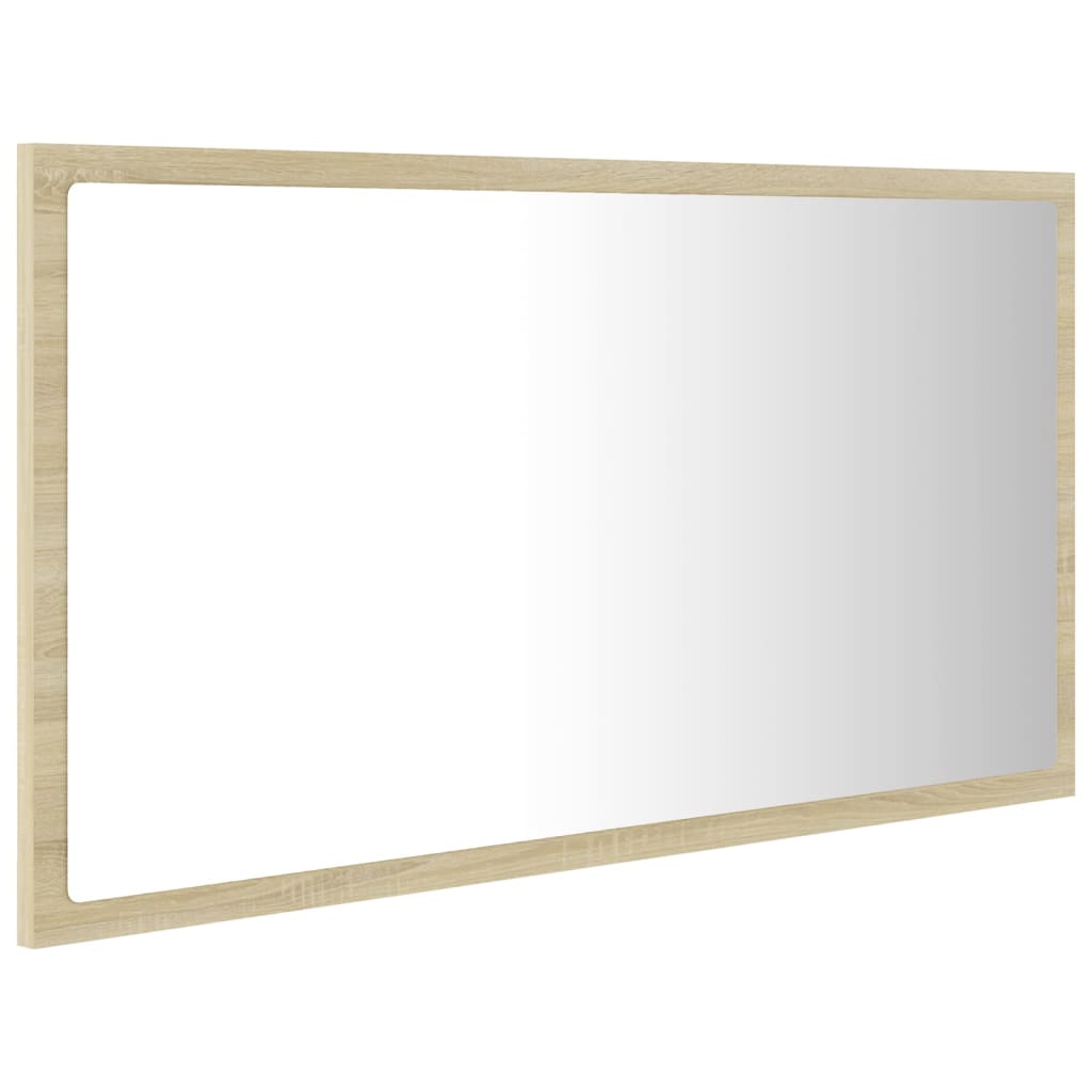badeværelsesspejl med LED-lys 80x8,5x37 cm akryl sonoma-eg