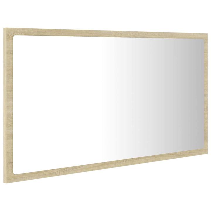 badeværelsesspejl med LED-lys 80x8,5x37 cm akryl sonoma-eg
