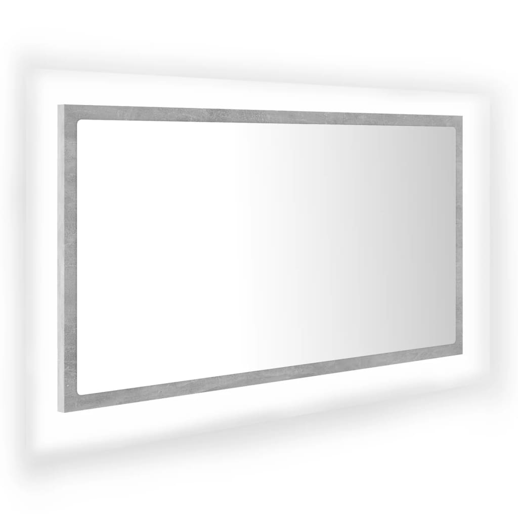 badeværelsesspejl med LED-lys 80x8,5x37 cm akryl betongrå
