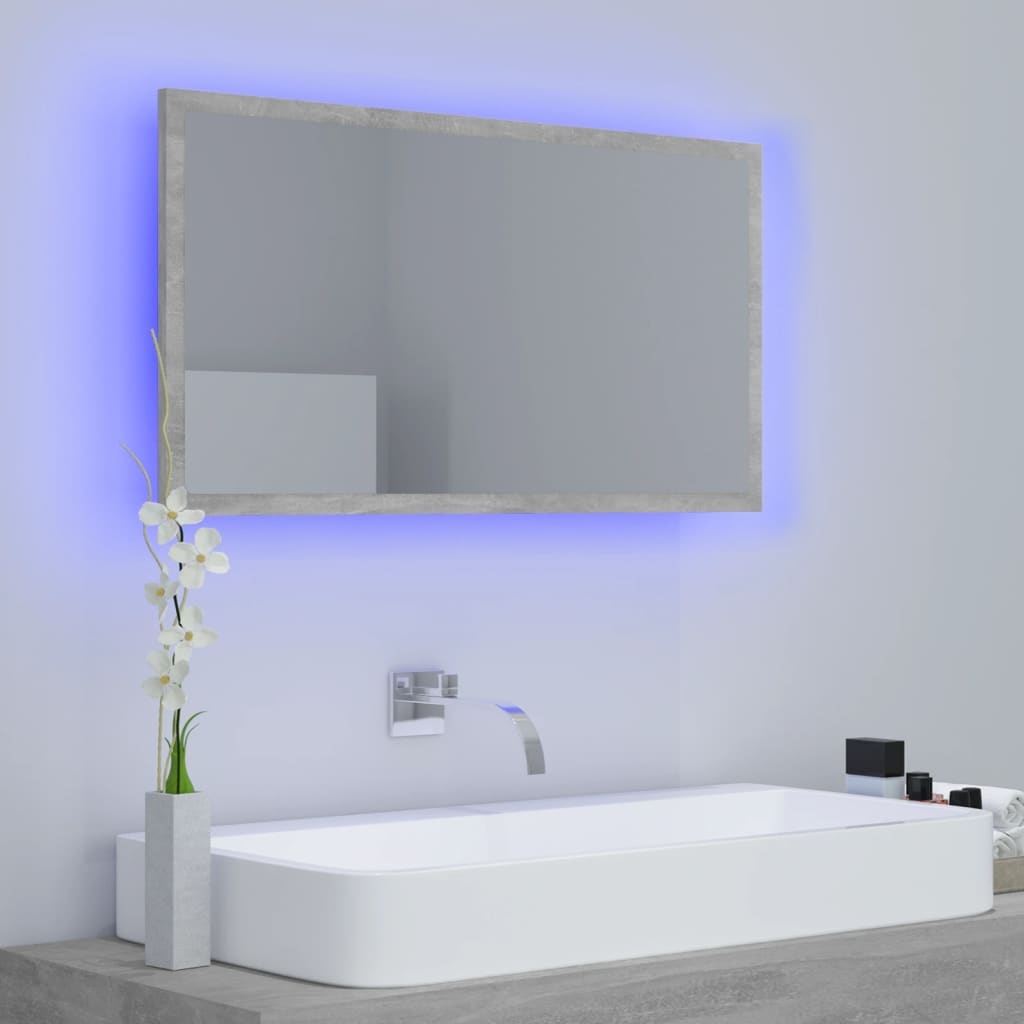 badeværelsesspejl med LED-lys 80x8,5x37 cm akryl betongrå
