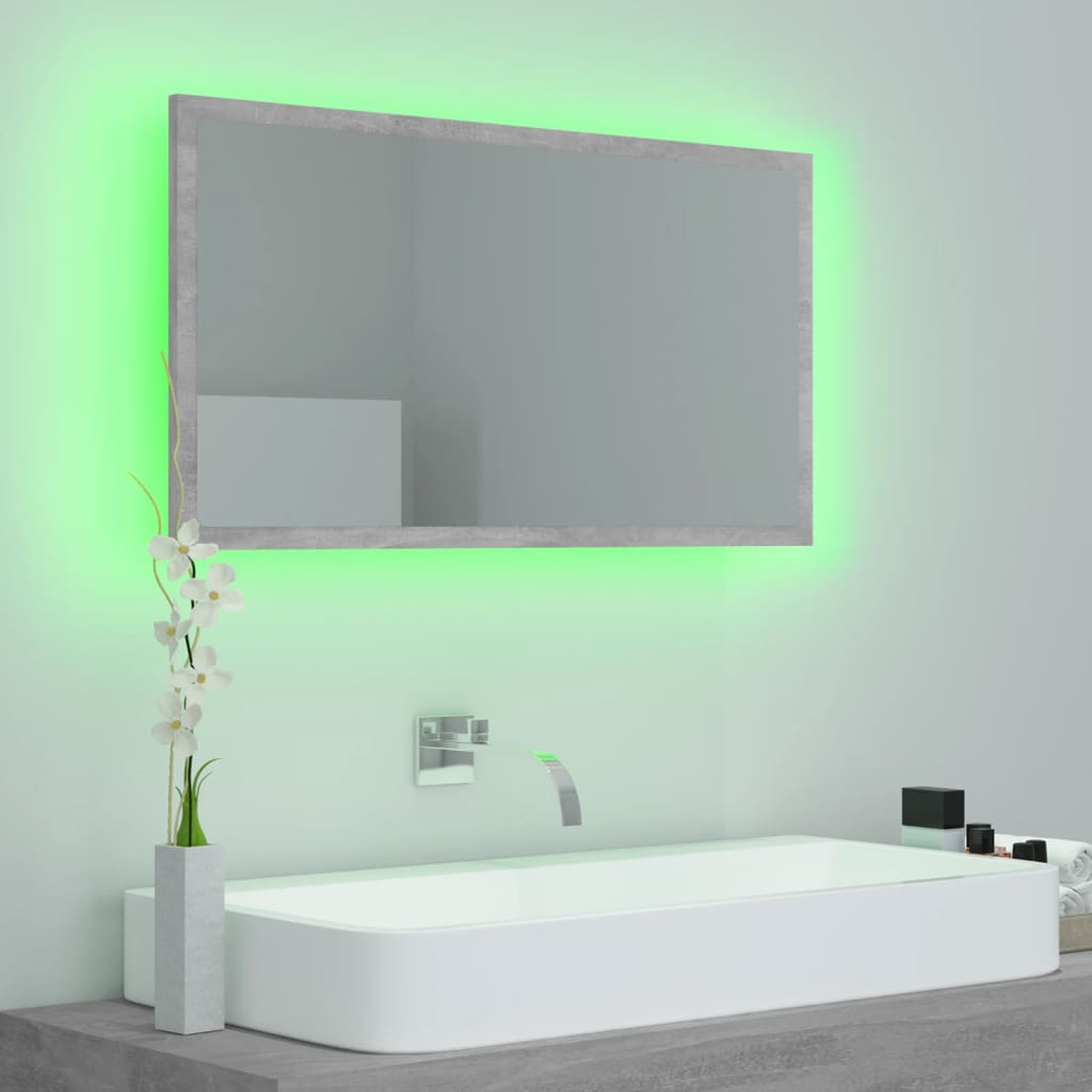 badeværelsesspejl med LED-lys 80x8,5x37 cm akryl betongrå