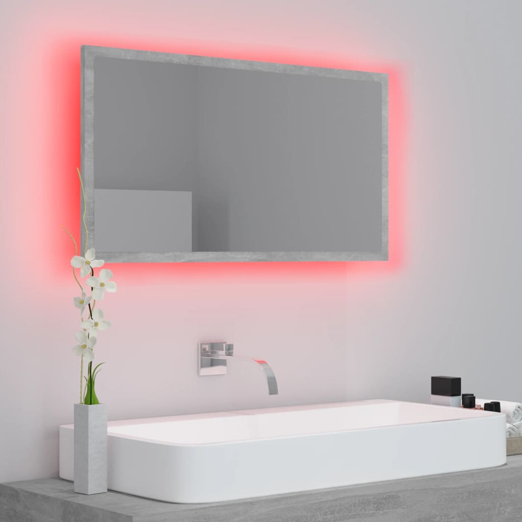 badeværelsesspejl med LED-lys 80x8,5x37 cm akryl betongrå