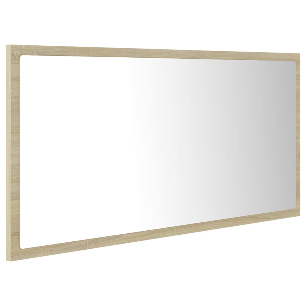badeværelsesspejl med LED-lys 90x8,5x37 cm akryl sonoma-eg