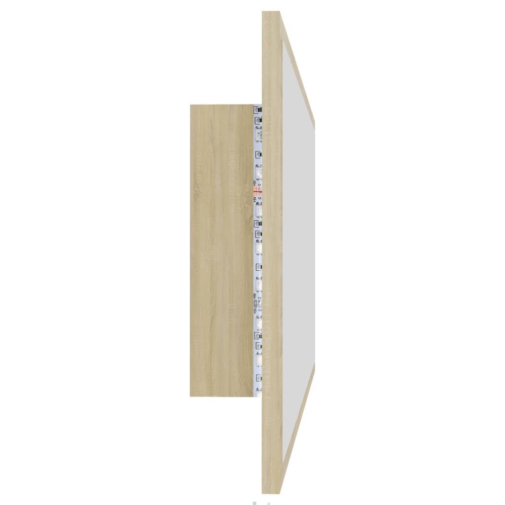 badeværelsesspejl med LED-lys 90x8,5x37 cm akryl sonoma-eg