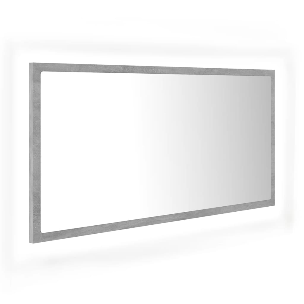 badeværelsesspejl med LED-lys 90x8,5x37 cm akryl betongrå
