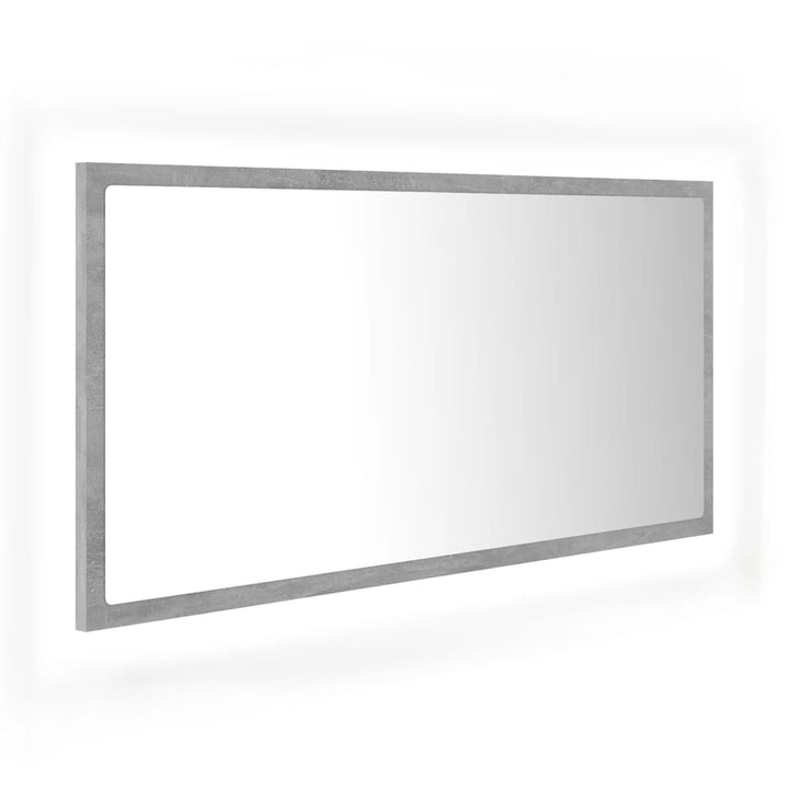 badeværelsesspejl med LED-lys 90x8,5x37 cm akryl betongrå