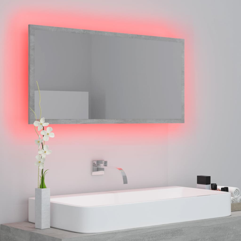 badeværelsesspejl med LED-lys 90x8,5x37 cm akryl betongrå