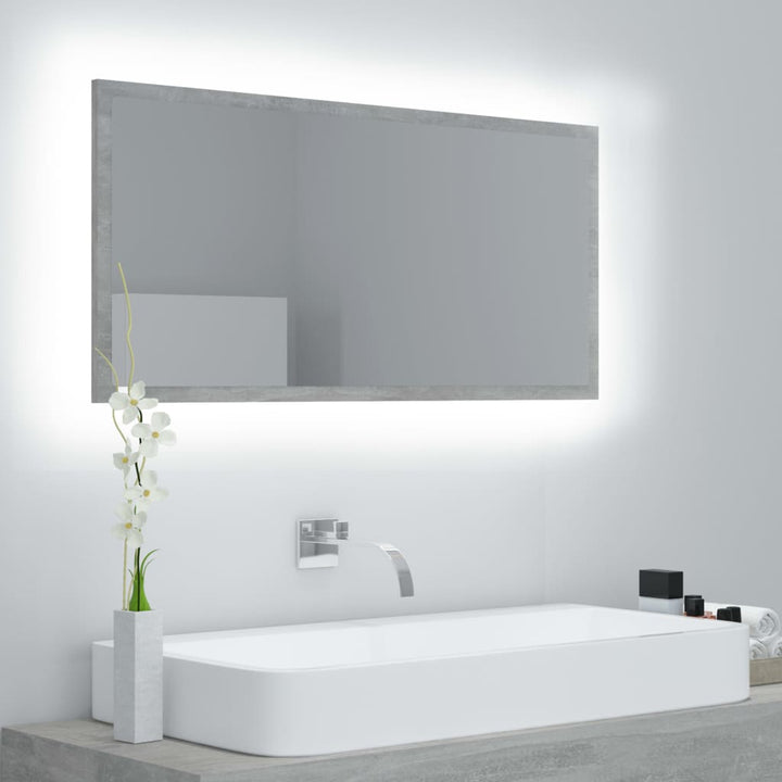 badeværelsesspejl med LED-lys 90x8,5x37 cm akryl betongrå