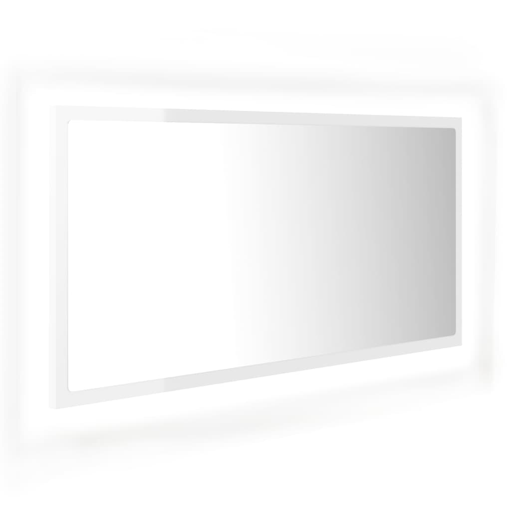 badeværelsesspejl med LED-lys 90x8,5x37 cm akryl hvid højglans