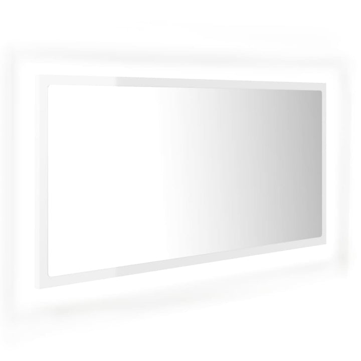 badeværelsesspejl med LED-lys 90x8,5x37 cm akryl hvid højglans
