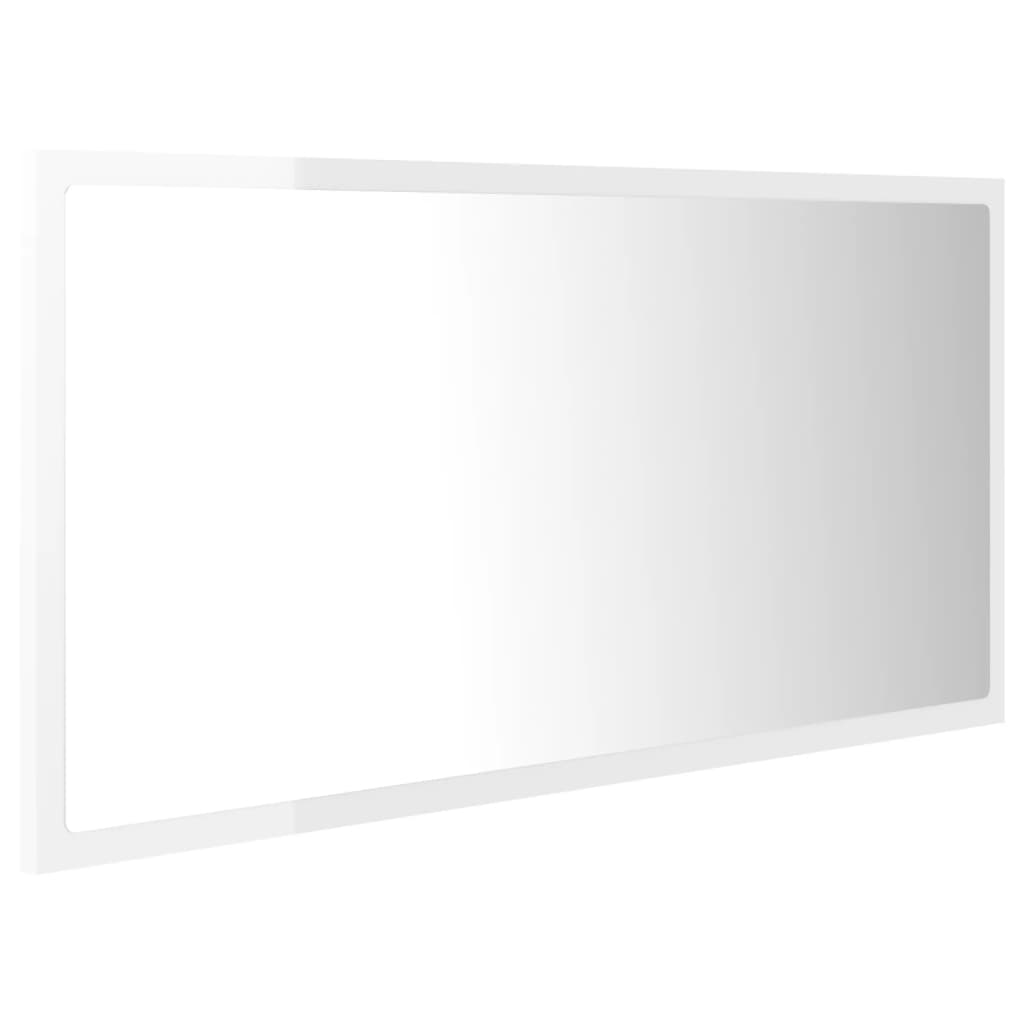 badeværelsesspejl med LED-lys 90x8,5x37 cm akryl hvid højglans