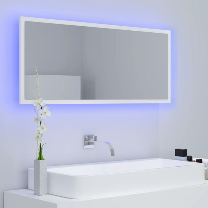 badeværelsesspejl med LED-lys 100x8,5x37 cm akryl hvid