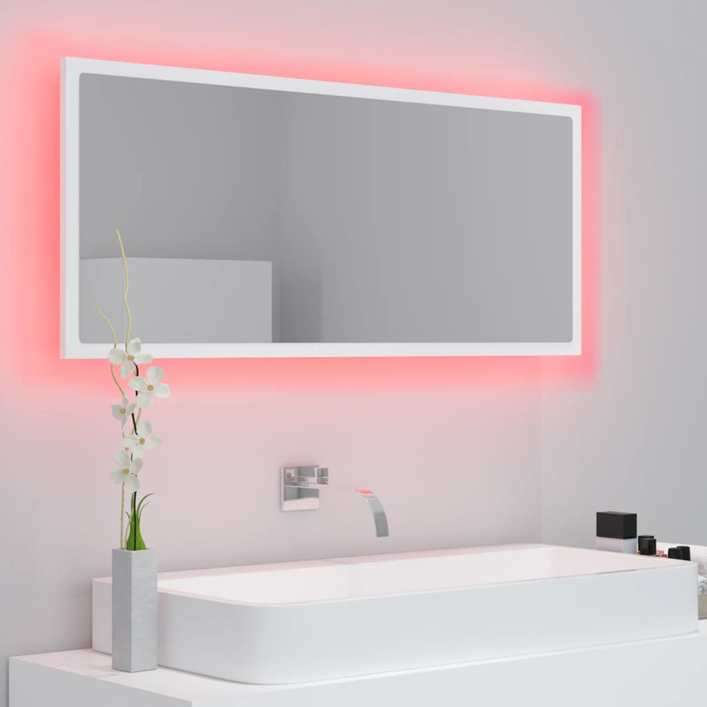 badeværelsesspejl med LED-lys 100x8,5x37 cm akryl hvid