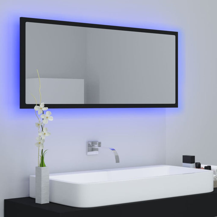 badeværelsesspejl med LED-lys 100x8,5x37 cm akryl sort