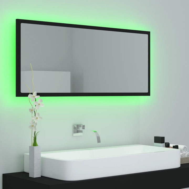 badeværelsesspejl med LED-lys 100x8,5x37 cm akryl sort