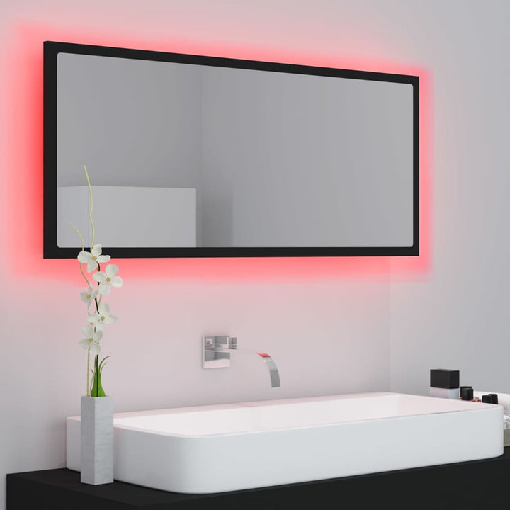 badeværelsesspejl med LED-lys 100x8,5x37 cm akryl sort