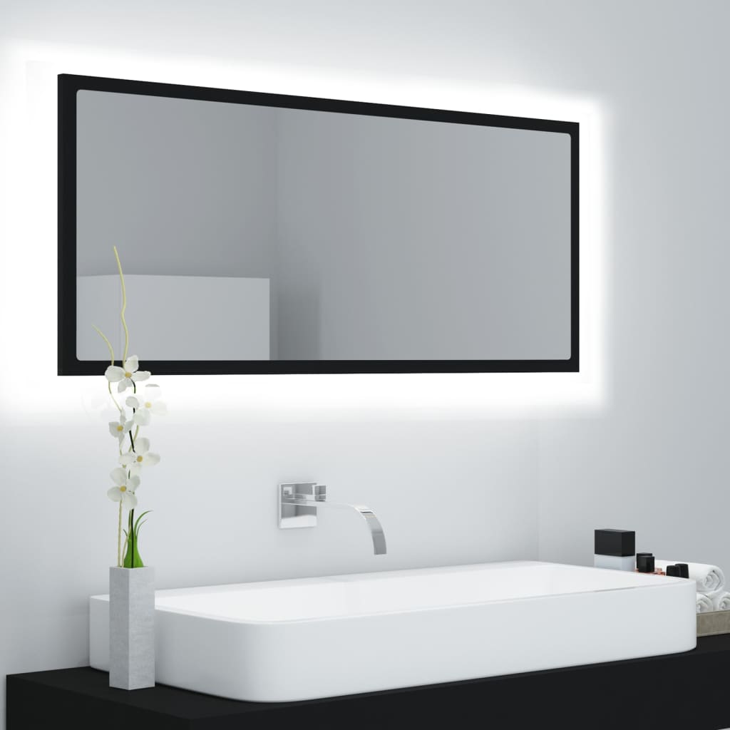 badeværelsesspejl med LED-lys 100x8,5x37 cm akryl sort