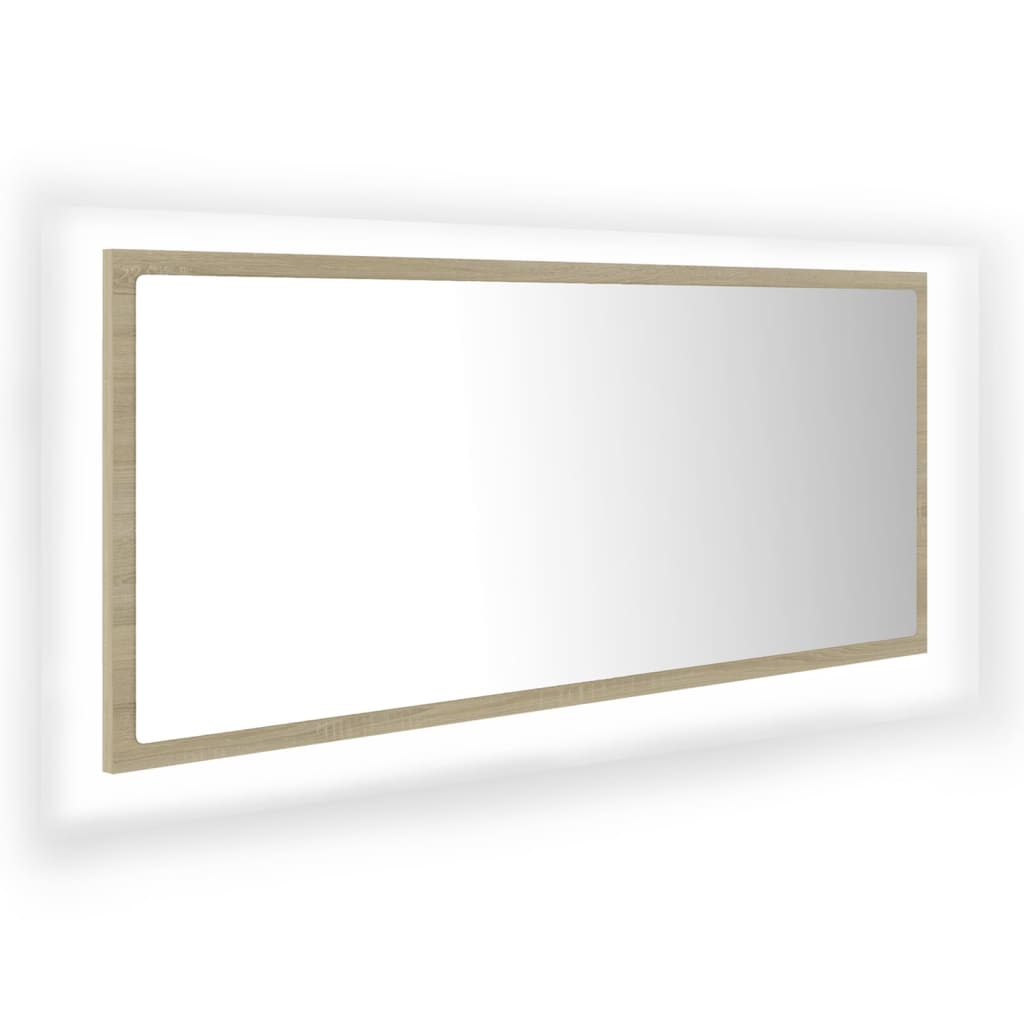 badeværelsesspejl med LED-lys 100x8,5x37 cm akryl sonoma-eg
