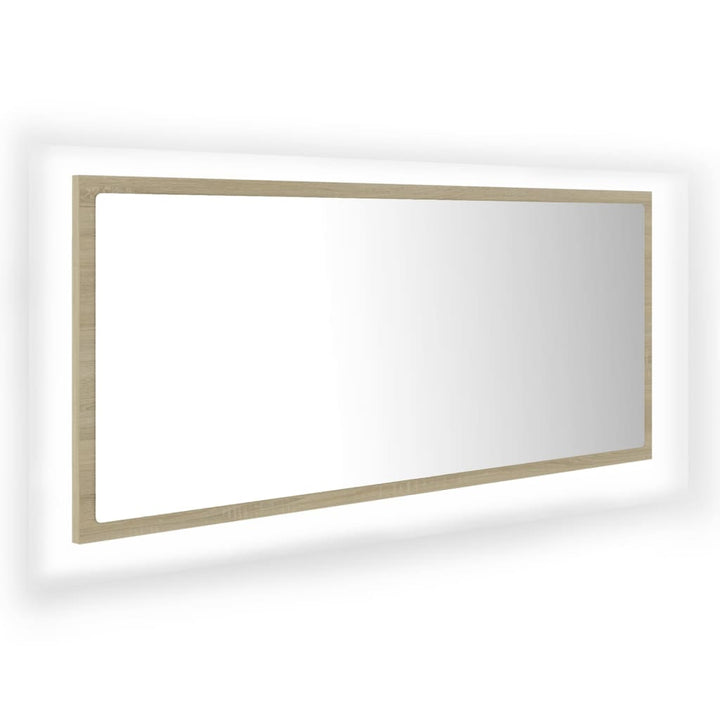 badeværelsesspejl med LED-lys 100x8,5x37 cm akryl sonoma-eg