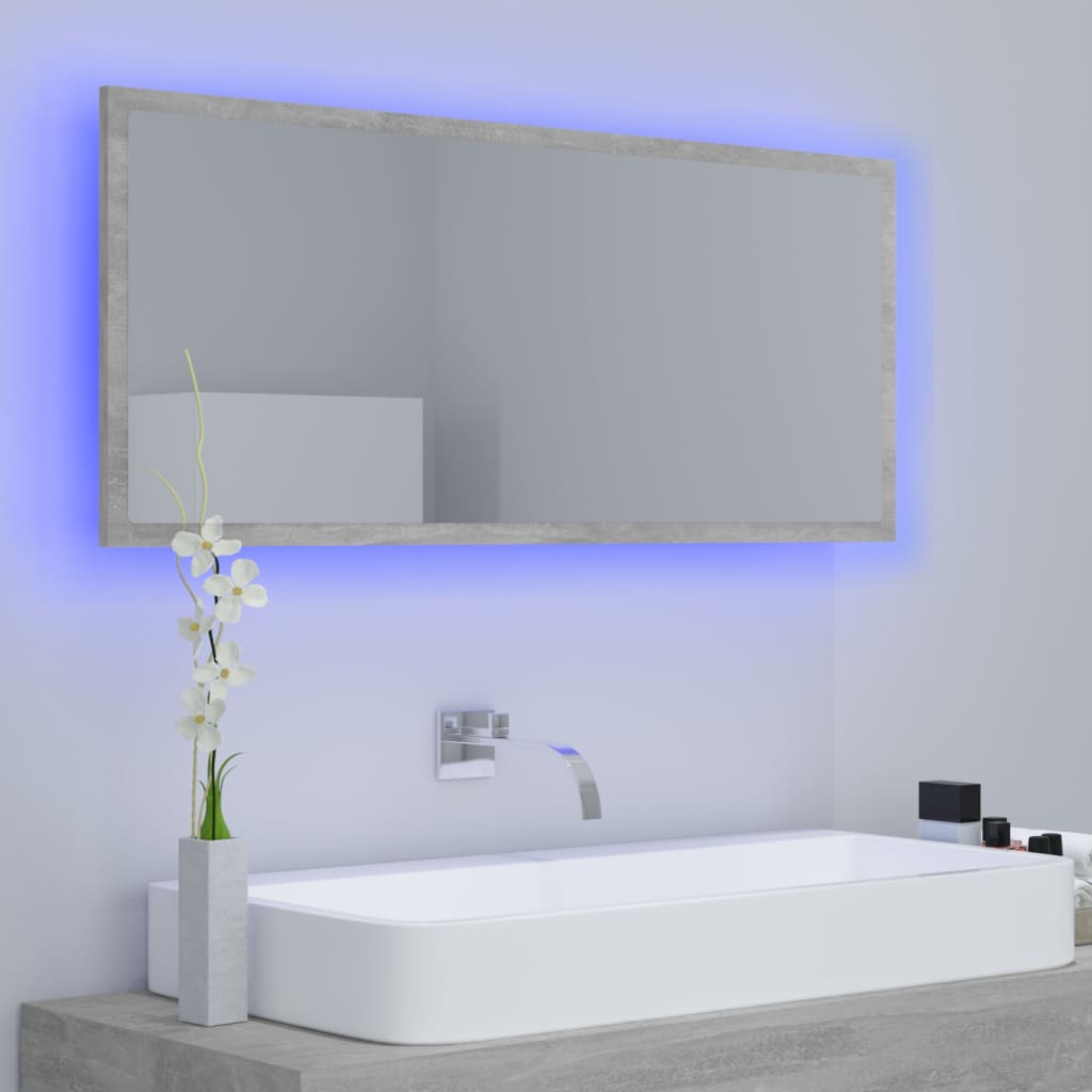 badeværelsesspejl med LED-lys 100x8,5x37 cm akryl betongrå