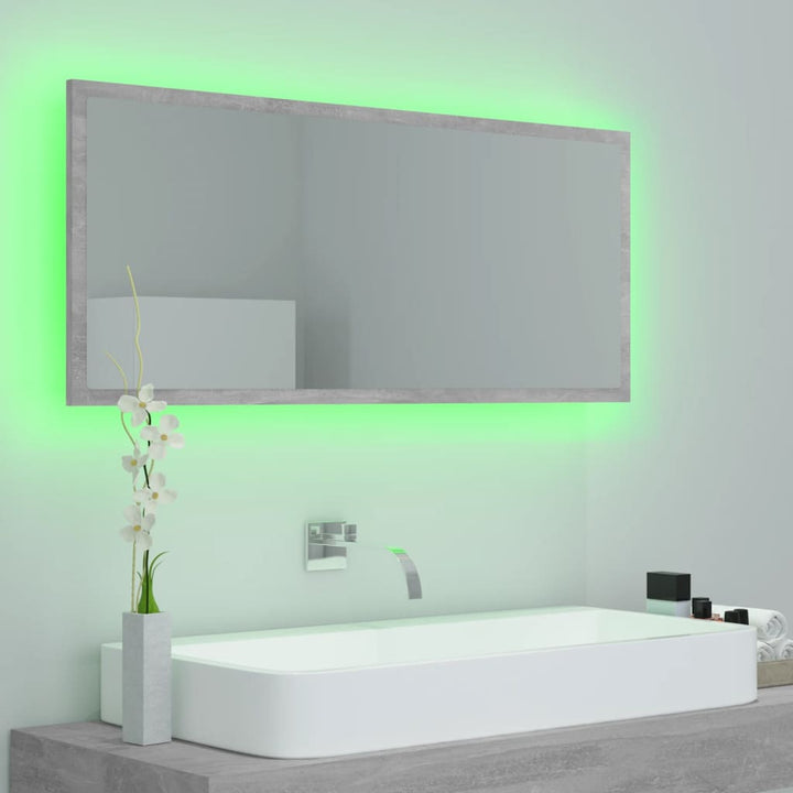 badeværelsesspejl med LED-lys 100x8,5x37 cm akryl betongrå