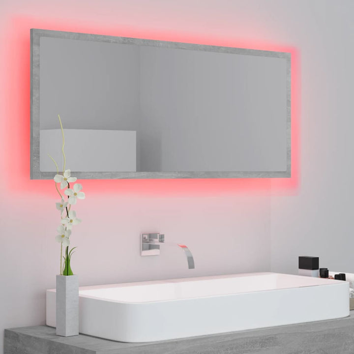 badeværelsesspejl med LED-lys 100x8,5x37 cm akryl betongrå