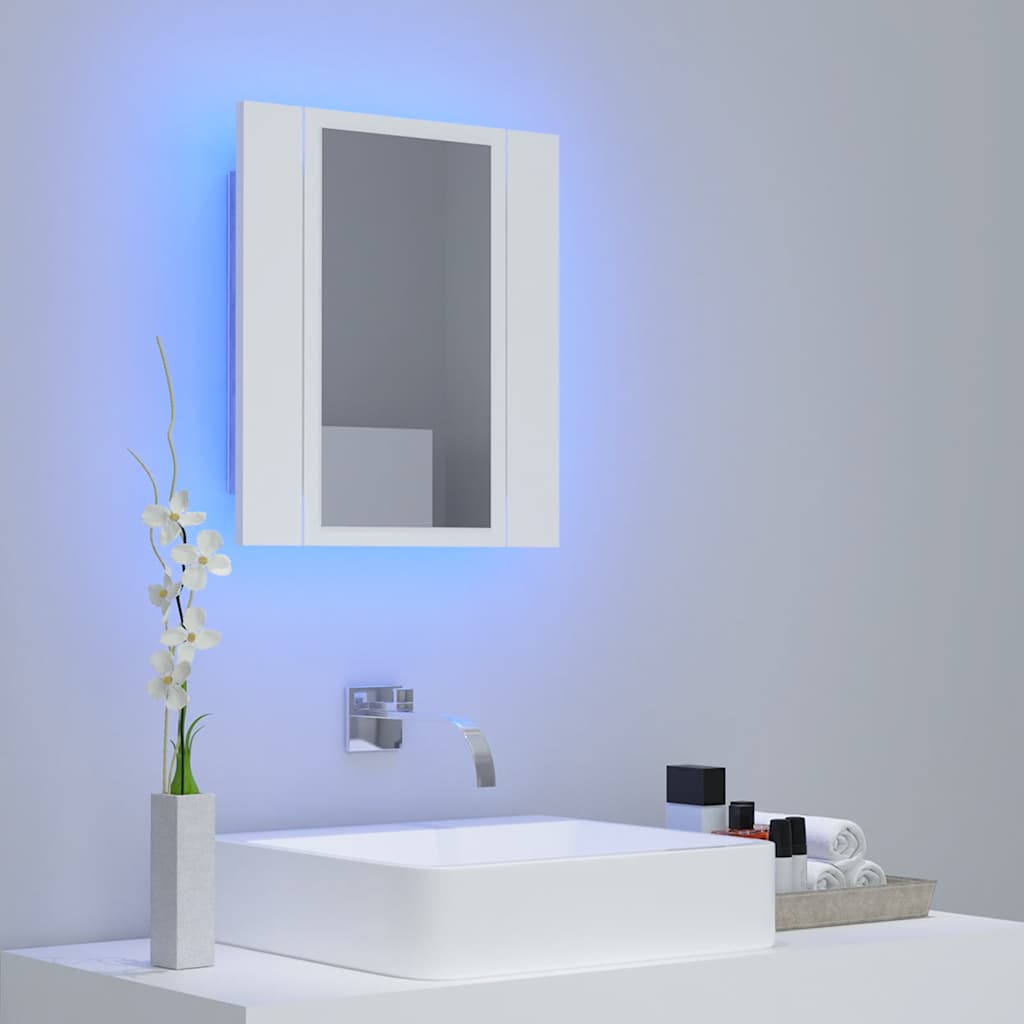 badeværelsesskab med LED-lys 40x12x45 cm akryl hvid