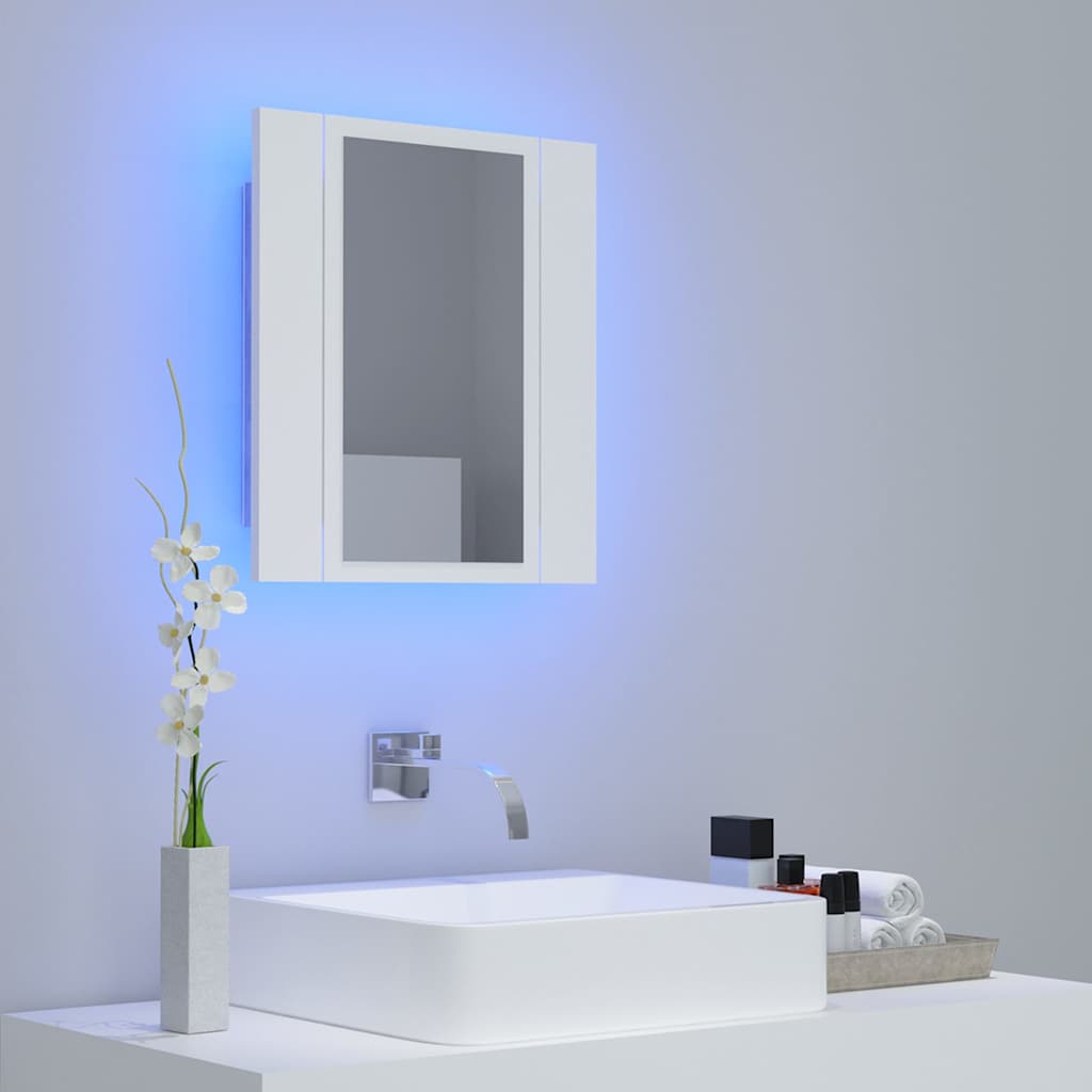 badeværelsesskab med LED-lys 40x12x45 cm akryl hvid