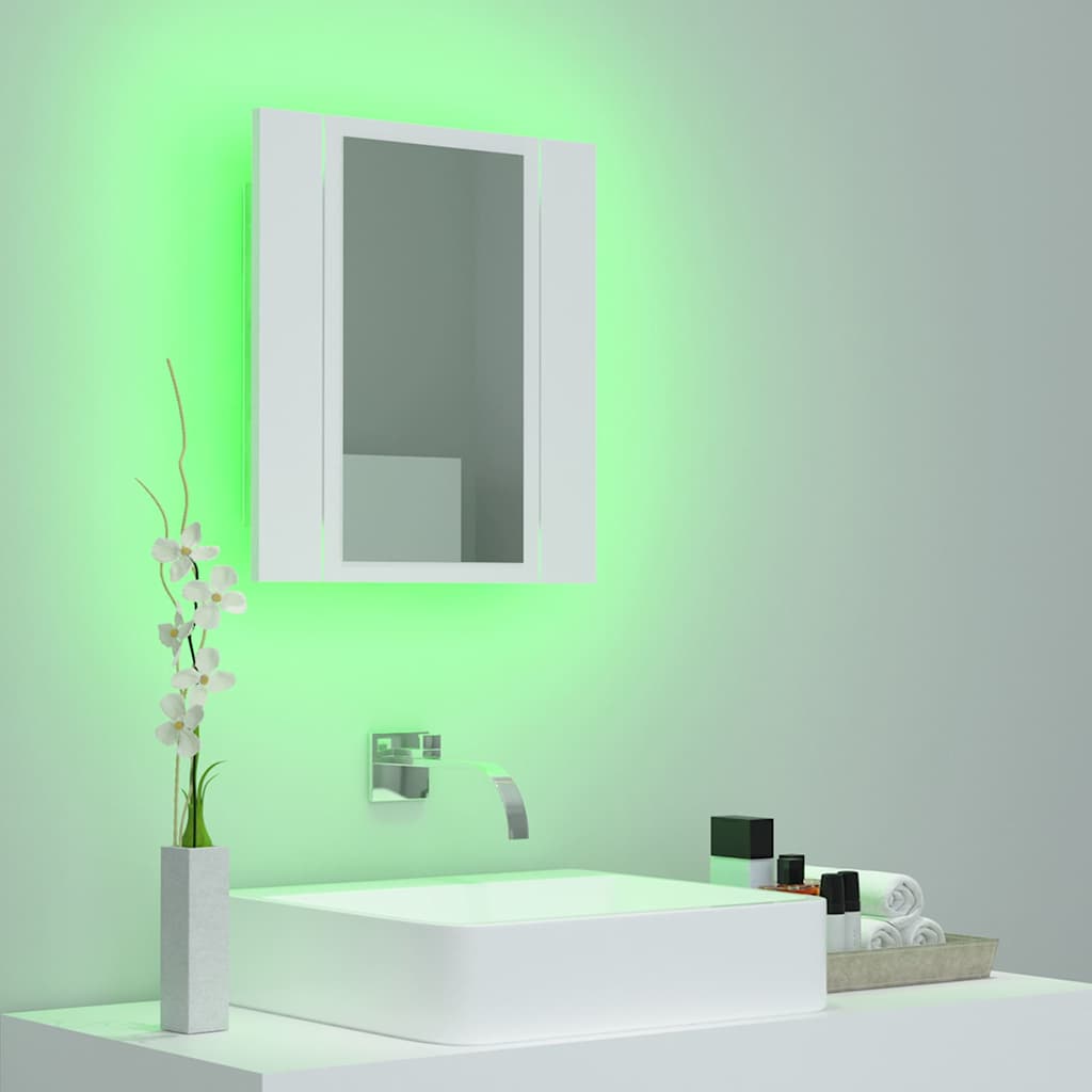 badeværelsesskab med LED-lys 40x12x45 cm akryl hvid