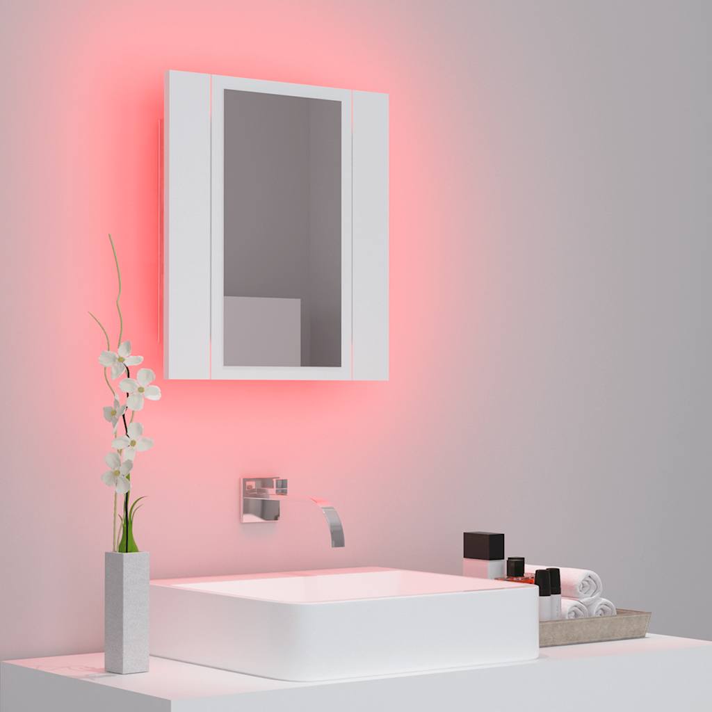 badeværelsesskab med LED-lys 40x12x45 cm akryl hvid