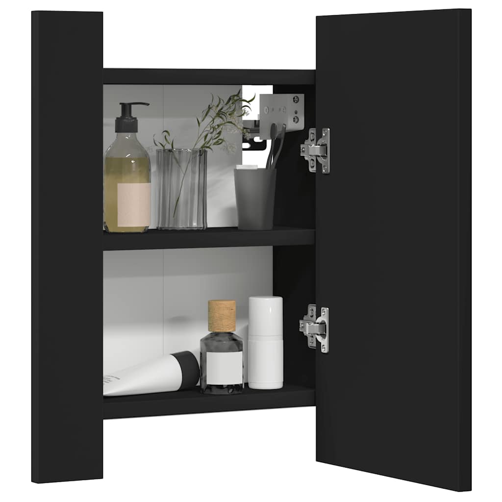 badeværelsesskab m. spejl og LED-lys 40x12x45 cm akryl sort