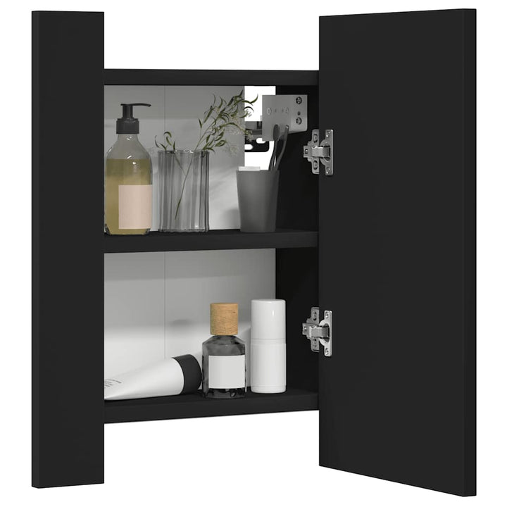 badeværelsesskab m. spejl og LED-lys 40x12x45 cm akryl sort