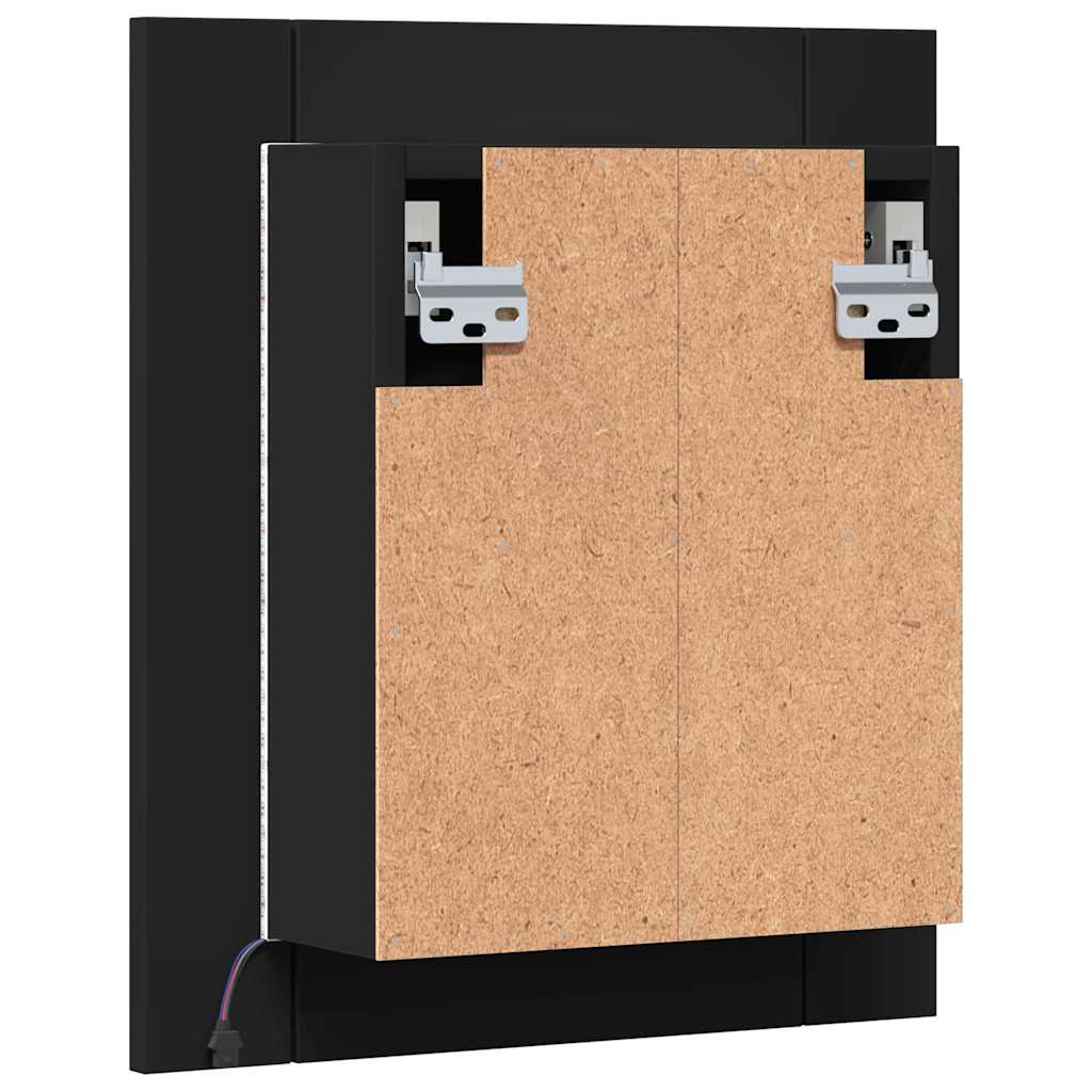 badeværelsesskab m. spejl og LED-lys 40x12x45 cm akryl sort