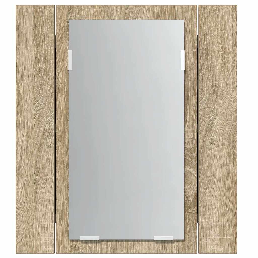 badeværelsesskab m. spejl og LED-lys 40x12x45cm akryl sonoma-eg