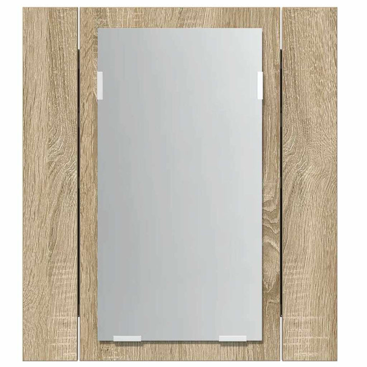 badeværelsesskab m. spejl og LED-lys 40x12x45cm akryl sonoma-eg