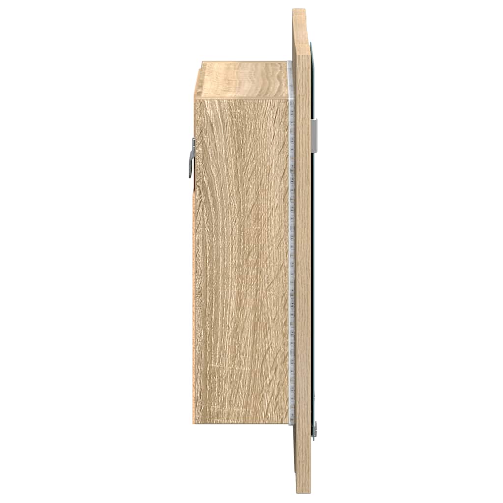 badeværelsesskab m. spejl og LED-lys 40x12x45cm akryl sonoma-eg