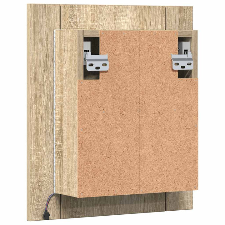 badeværelsesskab m. spejl og LED-lys 40x12x45cm akryl sonoma-eg